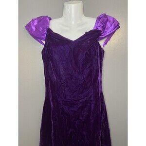 Handmade Purple Velvet Dress Womens Medium Puff Sleeve Sweetheart Sheath Midi